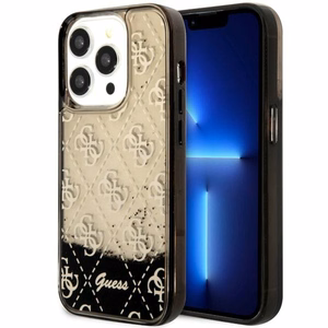 Guess GUHCP14LLC4PSGK iPhone 14 Pro 6.1" juodas kietas dėklas telefonui su skystu blizgučiu 4G pusiau permatomas