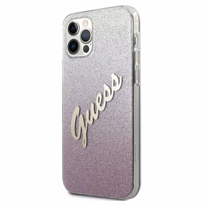 Guess GUHCP12MPCUGLSPI iPhone 12/12 Pro 6.1" rožinis kietasis dėklas Glitter Gradient Script