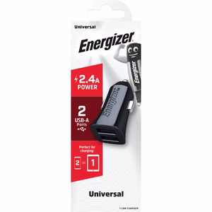 Energizer Classic D12 car charger, 2 × USB-A, 12 W / 2.4 A, black