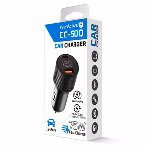 Automobilinis įkroviklis everActive CC-50Q USB QC3.0 + USB-C PD 75W