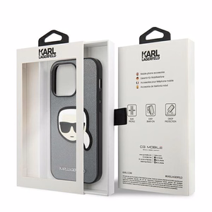Karl Lagerfeld Saffiano Karl's Head Patch dėklas telefonui iPhone 14 Pro Max - sidabrinis