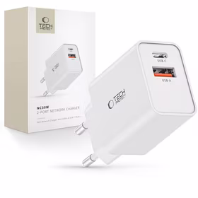"Tech-Protect" NC30W USB-C PD 30W / USB-A QC 3.0 įkroviklis - baltas