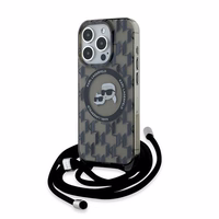 Karl Lagerfeld IML Crossbody Monogram Karl & Choupette Head Magnetinis dėklas iPhone 15 Pro Max - juodas