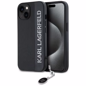 Karl Lagerfeld Saffiano Rhinestones & Charm dėklas telefonui iPhone 15 / 14 / 13 - juodas