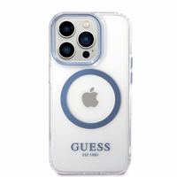 Guess GUHMP14XHTRMB iPhone 14 Pro Max 6.7" mėlynas kietas dėklas su metaliniu kontūru, magnetinis (MagSafe)