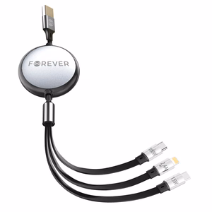 "Forever 3in1" kabelis USB - "Lightning" + 2x USB-C 1,2 m 100 W juodas