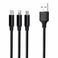 "Forever 3in1" kabelis USB - "Lightning" + USB-C + microUSB 1,2 m 2A juodas