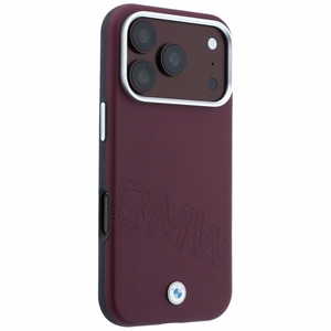 BMW dėklas, skirtas IPHONE 18 Pro/17 Pro suderinamas su „MagSafe“ (Sign Inclined Deboss Letters) (spalva: bordo)
