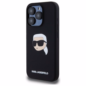 Karl Lagerfeld KLHMP15LSKHPPLK iPhone 15 Pro 6.1" juodas/juodas kietas dėklas Silikoninis Karl galvos spaudinys MagSafe