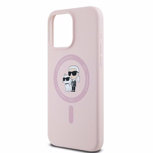 Karl Lagerfeld silikoninis Karl&Choupette magnetinis dėklas telefonui iPhone 15 Pro - rožinis