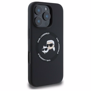 Karl Lagerfeld KLHMP16XSKCHTCK iPhone 16 Pro Max 6.9" kietasis silikoninis dėklas telefonui su Karl & Choupette spauda ir Magnetine MagSafe funkcija, juodas