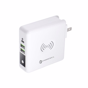 FORCELL F-ENERGY daugiafunkcis įkroviklis 15W 4in1 su USB/USB-C jungtimi, išorine baterija 8000mAh ir belaidžiu įkrovimu