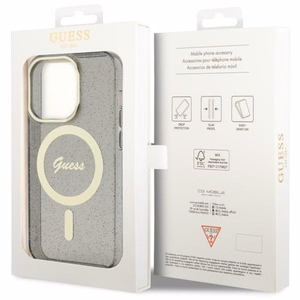 Guess GUHMP14LHCMCGK iPhone 14 Pro 6.1" juodas/juodas kietas dėklas Blizgučiai Auksas MagSafe