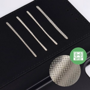 Atverčiamas 4Card RFID dėklas Xiaomi 17 PRO / 18 PRO su apsauga nuo vagysčių, iš technologinio audinio, juodas