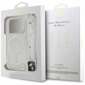 Guess IML Glitter Pearl Strap MagSafe Case for iPhone 17 Pro - Transparent