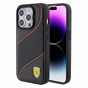 Ferrari Perforated Waves Metal Logo dėklas telefonui iPhone 15 Pro - juodas