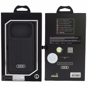 Audi sintetinės odos dėklas, skirtas iPhone 18 Pro / 17 Pro, suderinamas su MagSafe – juodas