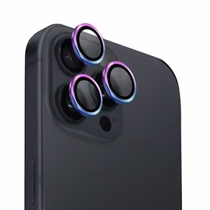Uniq Optix Aliuminio Kameros Lęšio Apsauga iPhone 16 Pro 6.3" / 16 Pro Max 6.9" vaivorykštinis kameros lęšio stiklas su aplikatoriumi