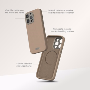 Moshi Napa MagSafe aukštos kokybės veganiškos odos dėklas, skirtas iPhone 15 Pro Max, „Eggnog White“ spalvos