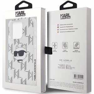 Karl Lagerfeld IML Choupette galvos ir monogramos dėklas iPhone 15 Pro - permatomas