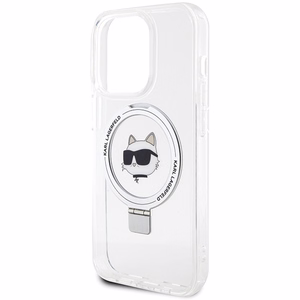 Karl Lagerfeld KLHMP15LHMRSCHH iPhone 15 Pro 6.1" baltas/baltas kietas dėklas su žiediniu stovu Choupette Galva Magnetinis