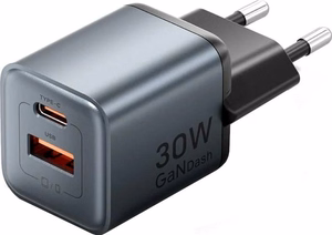 Vention 30W įkroviklis su GaN technologija, 1× USB-A, 1× USB-C, juodas