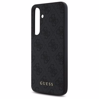 Guess GUHCS24FEG4GFGR S24 FE S721 pilkas/pilkas kietas dėklas 4G Metalinis Auksinis Logotipas