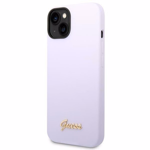 Guess GUHCP14SSLSMU iPhone 14 6.1" violetinis silikoninis dėklas telefonui su vintažiniu auksiniu logotipu