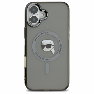 Karl Lagerfeld IML Metal Karl Head Magnetinis iPhone 16 Plus dėklas - juodas
