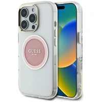 Guess IML Metal Colored Circle Classic Logo Magnetinis dėklas telefonui iPhone 16 Pro Max - rožinis