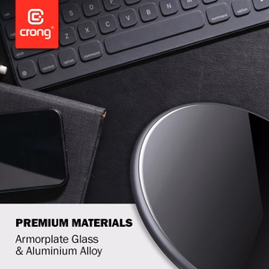 Crong PowerSpot Qi 15 W USB-C belaidis įkroviklis su grūdinto stiklo danga, „Shadow Black“ spalvos