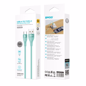 BWOO X280C Minimalist Silicone USB - USB-C laidas 1m 3A, žalias