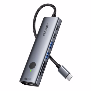 Adapteris Essager Instant 7 in 1 pilkas (In: Type-C)