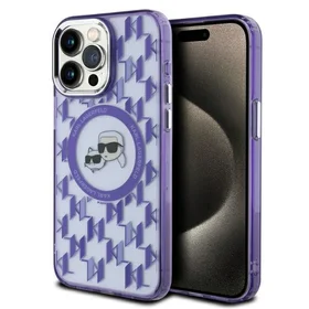 Karl Lagerfeld IML Monogram Karl & Choupette Head MagSafe dėklas iPhone 15 Pro Max - violetinis
