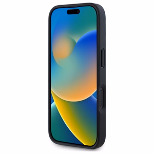 BMW ženklas odinis tekstūruotas ir linijinis magnetinis iPhone 16 dėklas - juodas