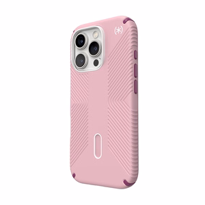 Speck Presidio2 Grip ClickLock & MagSafe dėklas, skirtas iPhone 16 Pro, „Wednesday Pink“ / „Boysenberry Purple“ / baltas
