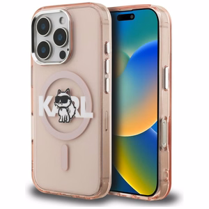 Karl Lagerfeld IML Choupette Sketch Logo MagSafe Dėklas iPhone 16 Pro - rožinis