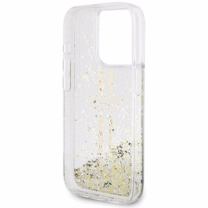 Guess Liquid Glitter Gold Stripes dėklas telefonui iPhone 15 Pro - skaidrus
