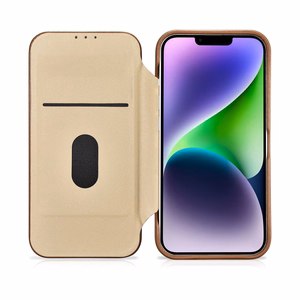 iCarer CE Premium odinis folio dėklas iPhone 14 Plus su MagSafe magnetiniu flipu - brūdas