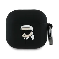 Karl Lagerfeld silikoninis Karl galvos 3D dėklas AirPods 4 - juoda