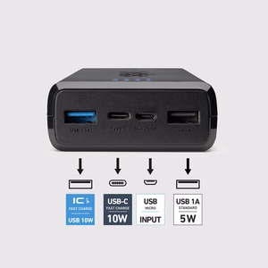 Išorinė baterija Puro Fast 20000 mAh 2x USB-A + 1x USB-C - juoda