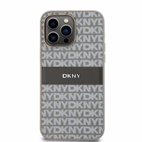 DKNY odinis mono juostelės ir metalinis logotipas dėklas iPhone 14 Pro - smėlio spalvos