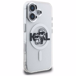 Karl Lagerfeld IML Glitter Karl & Choupette Sketch Logo MagSafe dėklas iPhone 16 - skaidrus