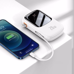 Baseus išorinė baterija 20000mAh Qpow Pro - USB + Type C - PD 20W su Lightning kabeliu (PPQD060202) balta