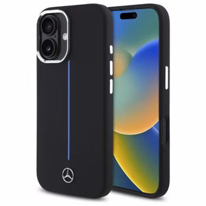 Mercedes silikoninis mėlyna juosta Magnetinis dėklas telefonui iPhone 16 - juodas