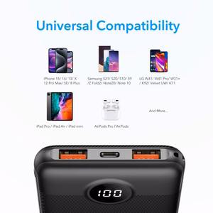 VEGER išorinė baterija 10000 mAh PD QC3.0 2A 20W L10S (W1105PD) juoda