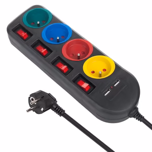 "Maclean" maitinimo juosta, 4 kištukinių lizdų ilgintuvas + 2xUSB, su jungikliais, 250VAC/10A, 2,1A 5V, 1,5 m, juoda, MCE229 B