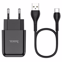 Įkroviklis Hoco USB A 2A 10W + kabelis USB A į USB C N2 juodas