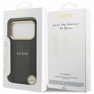 Guess 4G Stripe Magnetinis dėklas telefonui iPhone 17 Pro - juoda