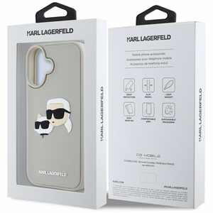 Karl Lagerfeld HC 3D guminis dvigubų galvų iPhone 16 dėklas - smėlio spalvos